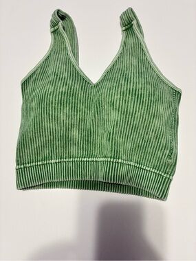 Zenana Sage Green Wash Ribbed Crop Tank Top S/M
